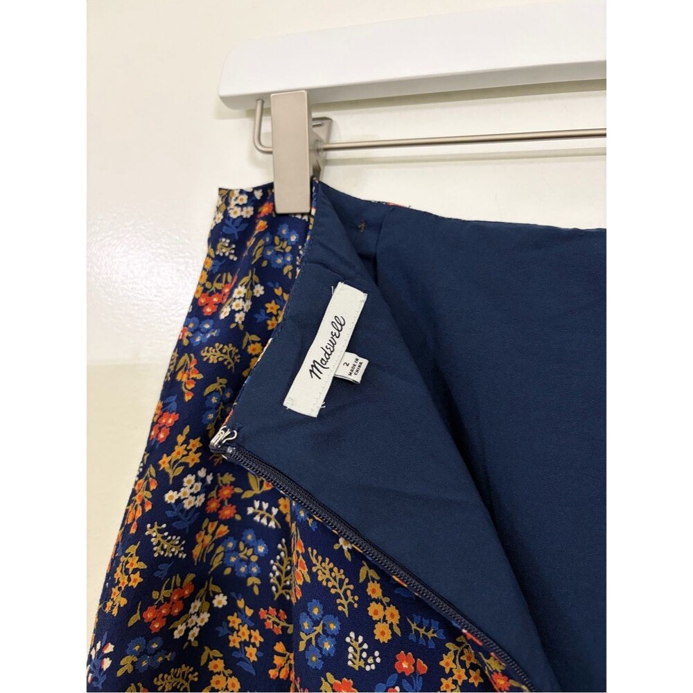 Madewell Navy Floral Faux Wrap Mini Skirt Button Detail Size 2 Cottagecore - Picture 9 of 10